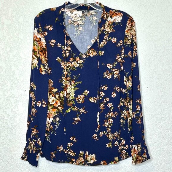 Staccato Blue Floral Long Sleeve Size Small Blouse - Picture 4 of 12